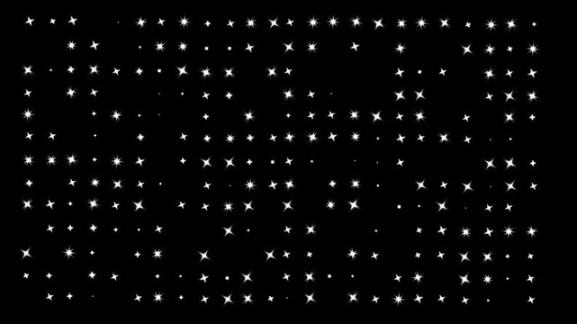 Twinkle star animation, Rising stars or fireflies isolated on black background, blinking light effect on transparent background, Glitter sparkle animated, black screen video. 4k background