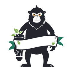 Minimalist silhouette ape holding blank banner vector illustration for protest, campaign, advertisement, marketing, branding, promotion, poster, signage, and creative projects