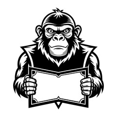 Creative silhouette vector of ape holding blank signboard, perfect for banners, posters, advertisements, promotions, marketing and branding projects.