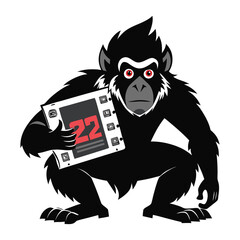 Creative silhouette vector of ape holding launch countdown card, modern business concept illustration for innovation, startup success, and motivation.