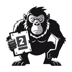 Creative silhouette vector of ape holding launch countdown card, modern business concept illustration for innovation, startup success, and motivation.