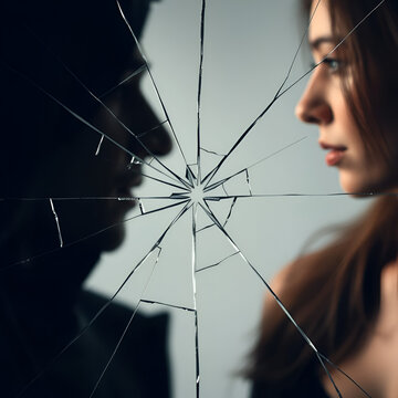 Shattered Trust Concept. The Reality of Intimate Partner Violence. View on anonym through broken glass