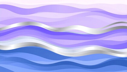 Abstract design featuring layered wavy shapes in shades of purple and blue, accented by metallic silver lines, creating a dynamic and visually appealing backdrop.