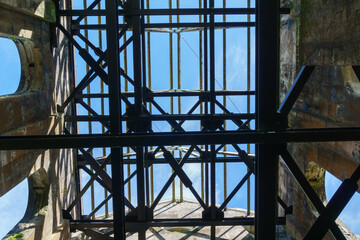 Fototapeta premium Structural and reinforcing steel in gold mining No 5 pump-house originally built in 1904 by Waihi Gold Mining Company