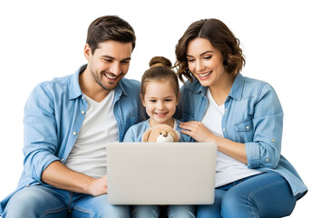 Happy family bonding over a shared digital experience on a laptop, enjoying quality time together in a modern lifestyle setting.