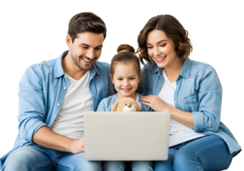 Happy family bonding over a shared digital experience on a laptop, enjoying quality time together in a modern lifestyle setting.