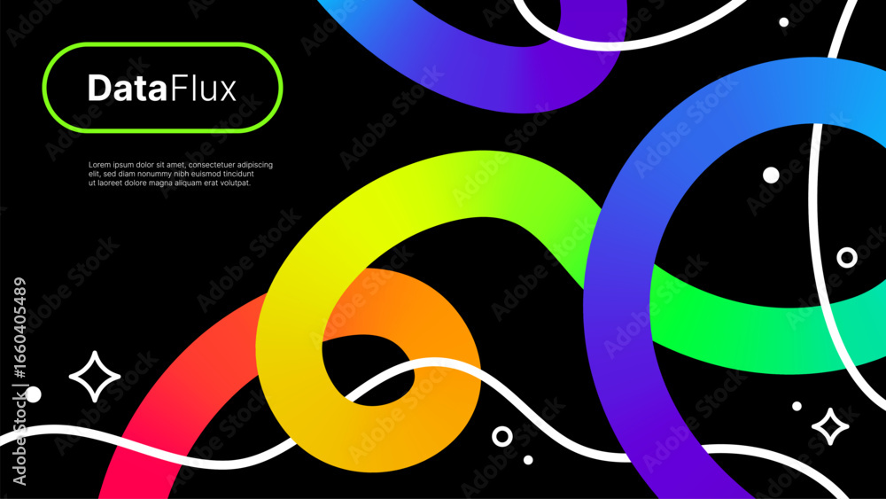 Poster rainbow gradient lines on dark background. abstract fluid shape graphic design vector. digital moder