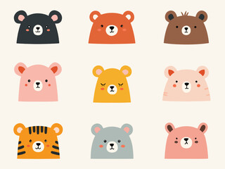 Set of teddy bears, set of funny animals	