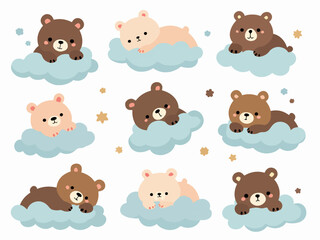 Set of teddy bears, set of funny animals, seamless pattern with teddy bears