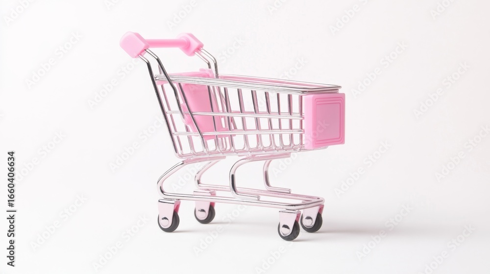 Poster shopping cart action studio setting image showcase minimalist environment side view pastel pink conc
