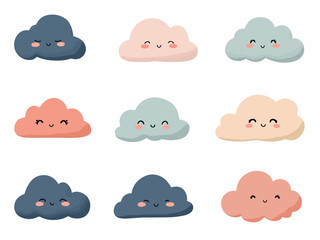 Cute clouds set cartoon concept on white background
