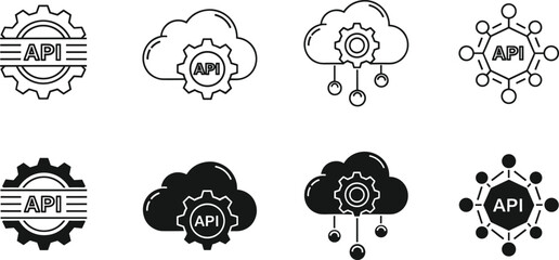 API gear icons, cloud integration vector, backend system, software automation, interface sync, development tools, infrastructure, digital connection