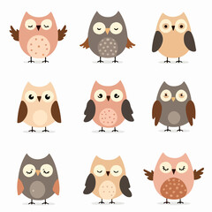 Set of funny cartoon owls