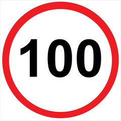 Cautionary Driving Sign 100 km/h Maximum Speed Isloated On White Bg