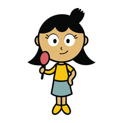 Obraz premium Girl Brushing Hair Vector Illustration – Beauty, Self Care, Hairstyle Design