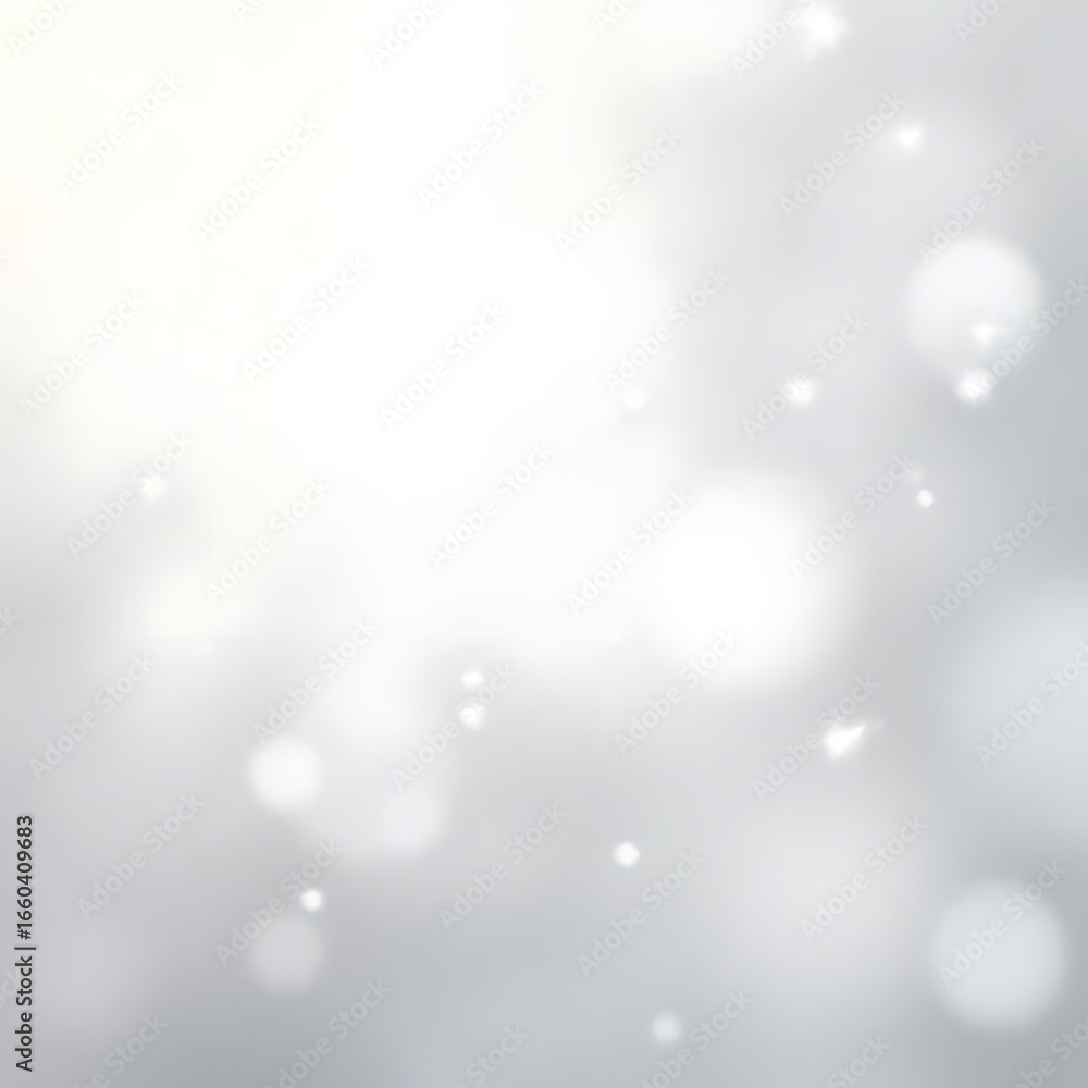 Poster soft focus bright white and silver bokeh background with subtle sparkling light particles creating a