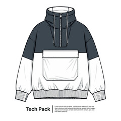 Fashion Tech Pack Jacket Illustration with Pockets and High Neck © Re:Creators