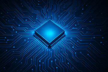 Central processor microchip glowing technology, futuristic electronic circuit board design, semiconductor computer hardware system, innovation data processing unit, high tech digital CPU chip backgrou