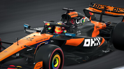 Naklejka premium McLaren 2025 F1 car, 3D illustration, 21 aug, 2025, Sao Paulo, Brazil