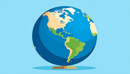 A colorful, cartoon-style illustration of a globe, displaying continents and landmasses on a light blue background.