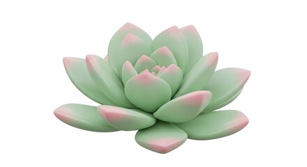 Fototapeta premium Flawless Sculptural Succulent in Pastel Mint and Rose Hues on a White Background.