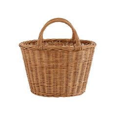 Obraz premium Woven wicker basket with handle handmade craft organic rustic vintage decorative traditional container picnic storage carrying eco friendly reusable