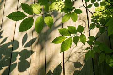 green leaves background with wood floor