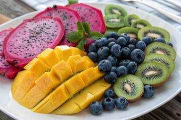 Fresh fruit and berries salad . Healthy vitamin food background .