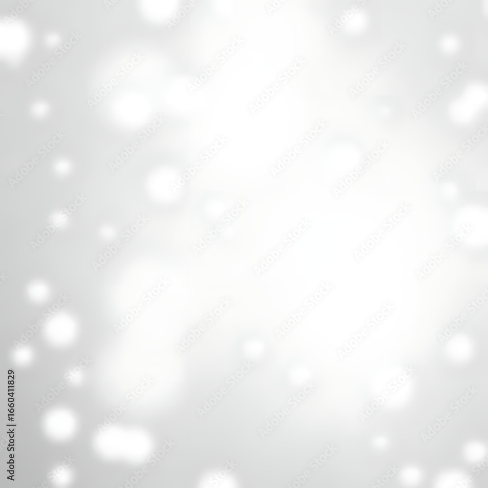 Poster softly blurred bright white bokeh lights scattered across a subtle light grey background creating a 