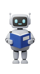 Fototapeta premium Futuristic Learning A Charming 3D Robot Character Diligently Reading a Blue Book.