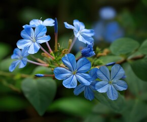 Blue Chinese Plumbago, Ceratostigma willmottianum Forest Blue Flies in flower, in the wild