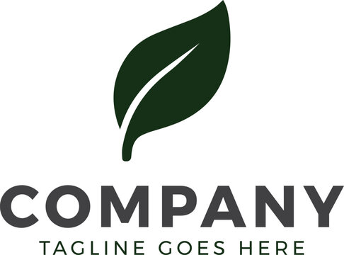 Elegant dark green leaf logo with company name and tagline placeholder