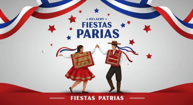 Chile Fiestas Patrias Celebration with Traditional Dancers and Patriotic Banner 