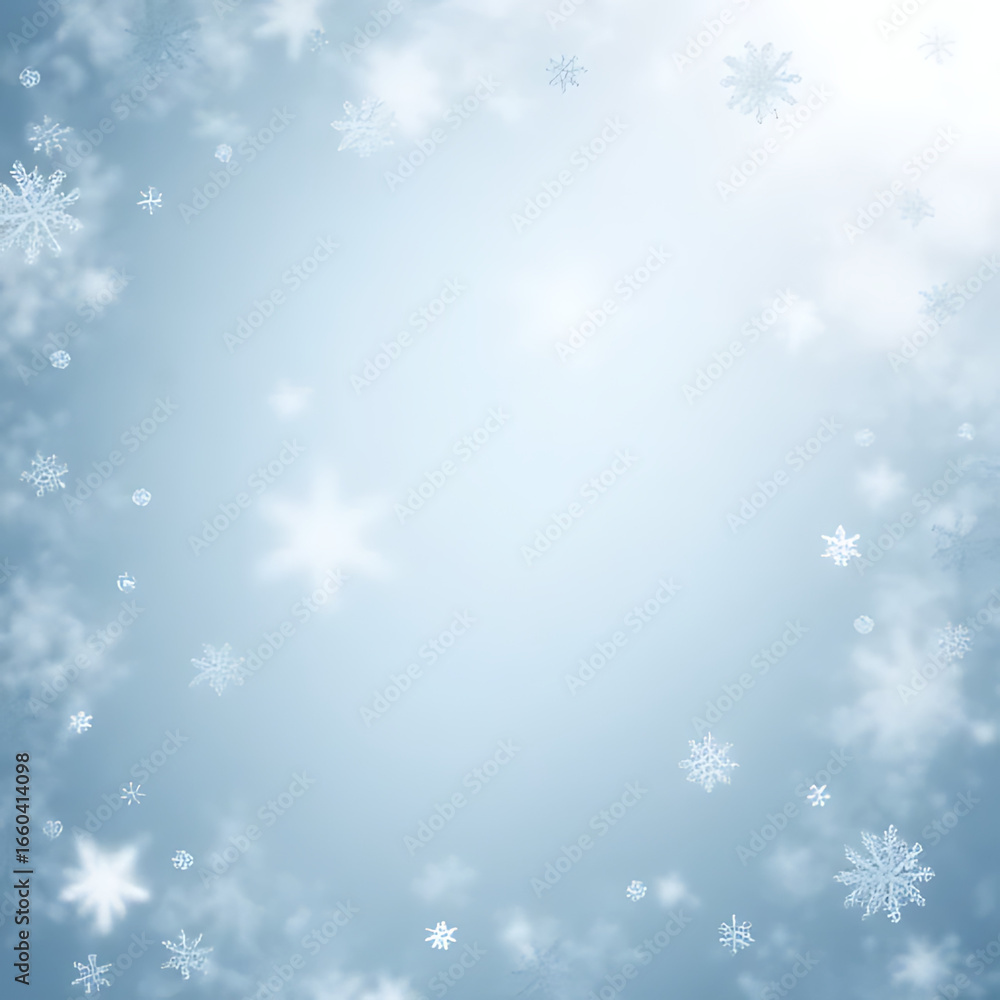 Poster softly falling snowflakes and sparkling lights create a magical winter wonderland background with a 