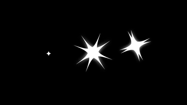Twinkle star animation, Glowing stars sparkle on black screen background Shimmering light, Glitter sparkle animated,Sparkling twinkle stars, glowing cartoon doodles, glitter flash animation, 4K