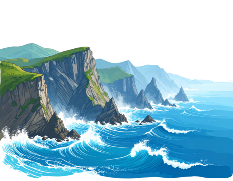 sea cliff coastline hand drawn vector illustration