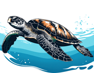 sea turtle swimming in ocean in outline sketch vector style