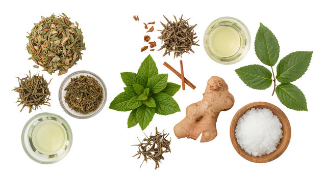Invigorating herbal tea ingredients, natural healing with fresh mint, ginger, cinnamon and salts creating a soothing blend for wellness