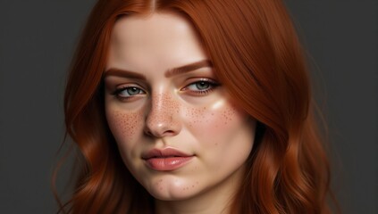 Obraz premium Portrait of a redhead woman with serene gaze illuminated by soft light
