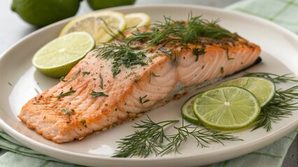 Baked Salmon Fillet with Dill and Lime Garnish 2