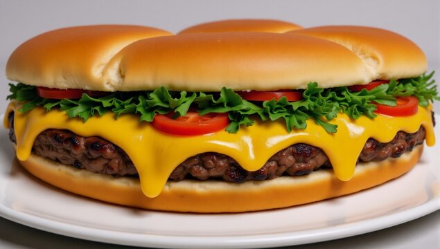 Melted cheese and fresh greens on a juicy cheeseburger