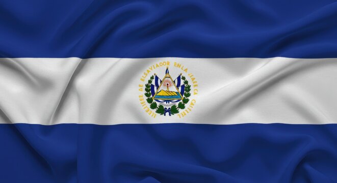 El Salvador National Flag Close-Up Waving in the Wind