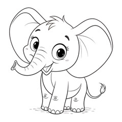 Obraz premium A cute cartoon baby elephant with big eyes and large ears standing and smiling