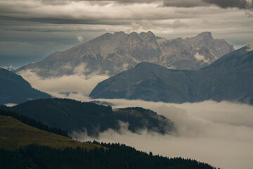 autumnal weather on the mountains at a summer day