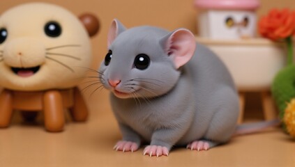 Digital illustration of a cute grey mouse in cartoon style