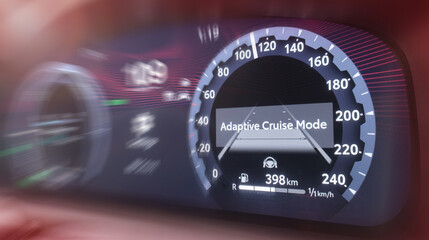 A car dashboard driving 109 kilometers per hour, selective focus