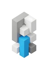 Fototapeta premium Isometric 3D Composition of Interlocking Cubes with a Striking Blue Core Element.