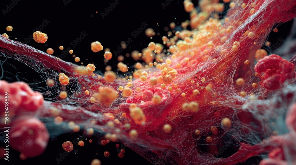 Aufkleber medical visualization showing immune system cells attacking pathogens, creating a dynamic and inform