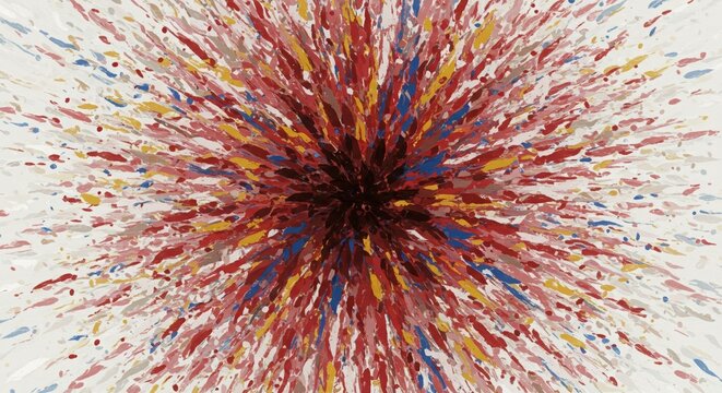 Abstract Radiating Paint Splatter: Red, Gold, and Blue Burst
