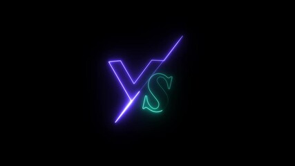 Blue or cyan color Animation of glowing neon versus text. VS versus bars neon animated versus vs bars neon multiplayer co-op team with smoky black background. Vs concept. 4k video